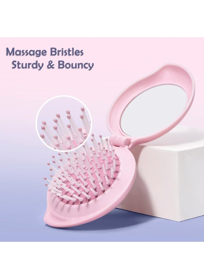 ChicAbode Mini Hair Brush for Purse, Pocket Hair Brush with Mirror for Girls, Small Portable Mirror with Brush Travel Size, Folding Hairbrush for Backpack, Pink and Green - Image 3